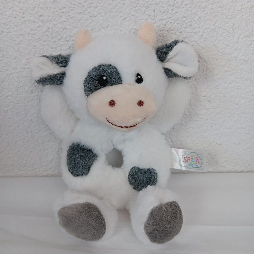 Spark Create Imagine 9.5" Cow Rattle Plush White With Grey Spots Lovey